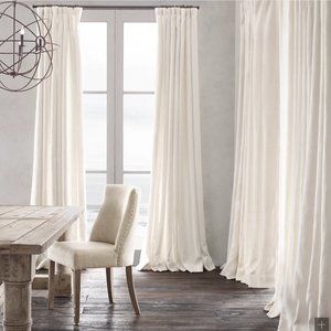 RH Restoration Hardware Belgian Heavyweight Linen Drapery Panels White 46Wx96L